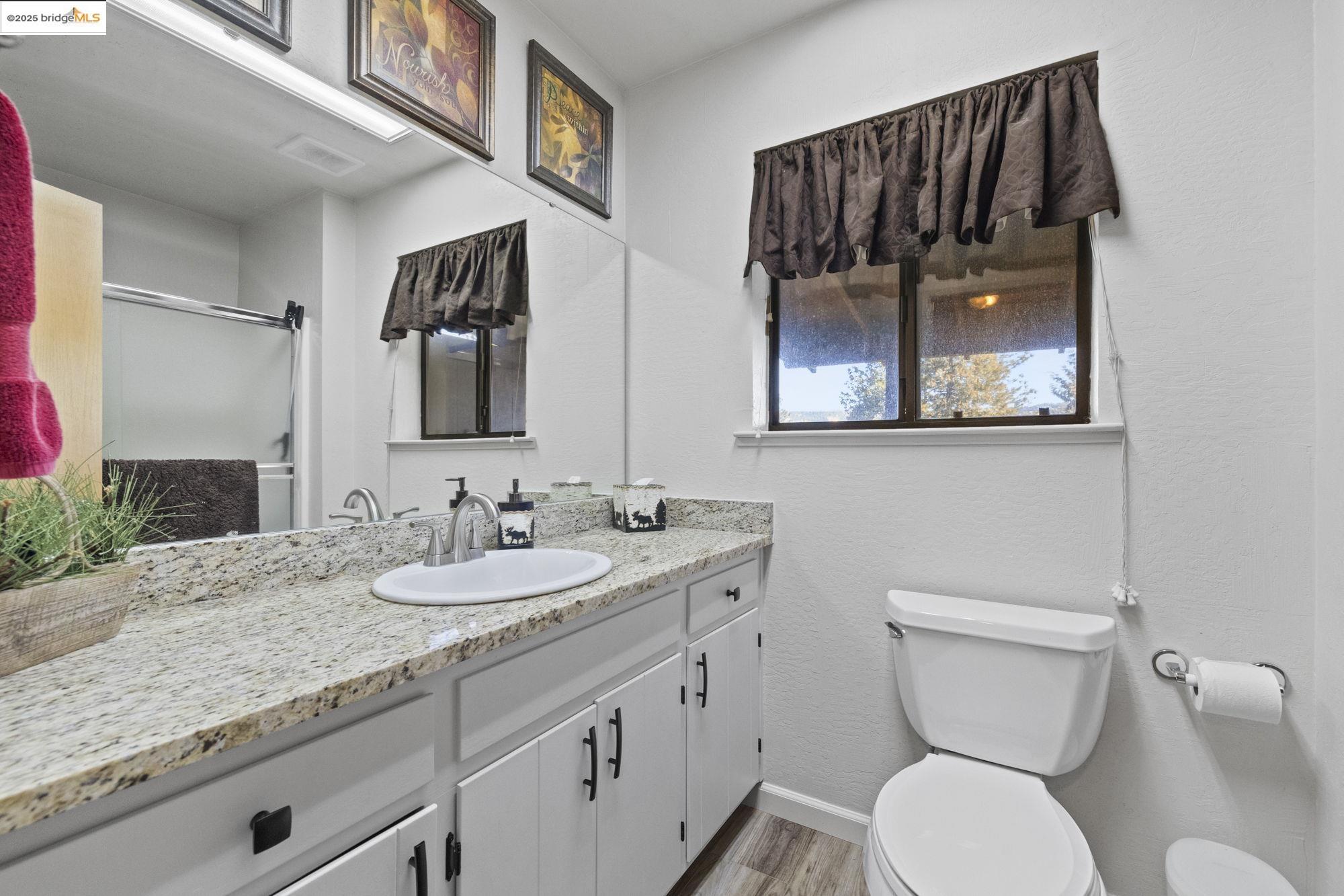 29803 West Mono Road Cold Springs, CA 95335 - Photo 15 of 51 a bathroom with a toilet a sink and mirror