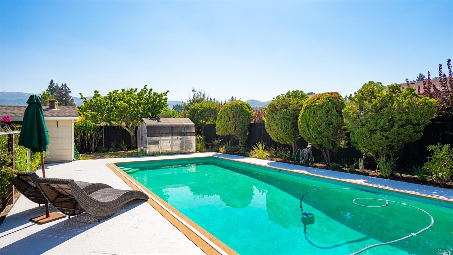a view of a swimming pool with lounge chair