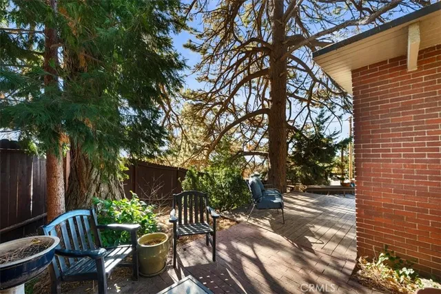 a view of backyard with outdoor seating and plants