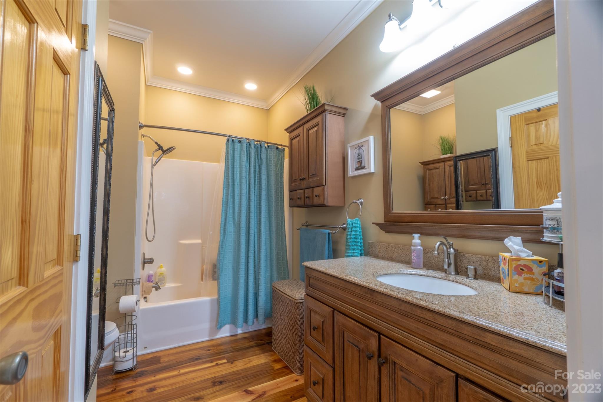 240 River Country Road Salisbury, NC 28146 - Photo 9 of 48 a bathroom with a granite countertop sink mirror and shower