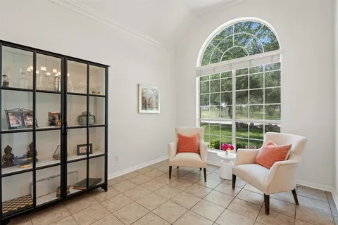 a outdoor living space with furniture and a window