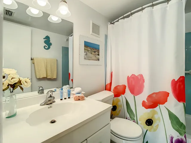 a bathroom with a sink vanity mirror and toilet