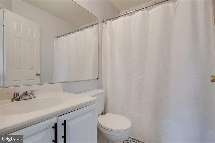 21186 Winding Brook Square Ashburn, VA 20147 - Photo 24 of 42 a bathroom with a sink a toilet and shower curtain