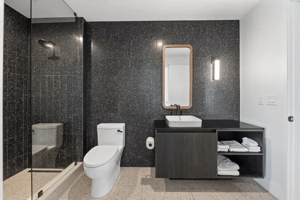 a bathroom with a toilet a sink and mirror