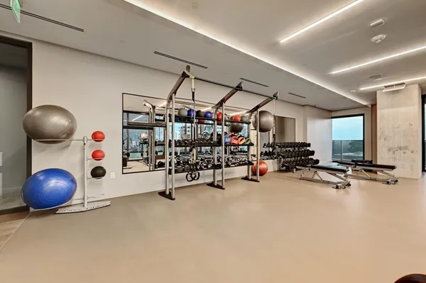 a view of a room with gym equipment