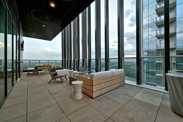 a building outdoor space with furniture