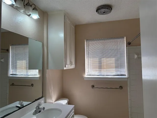 a bathroom with a sink a toilet and a mirror
