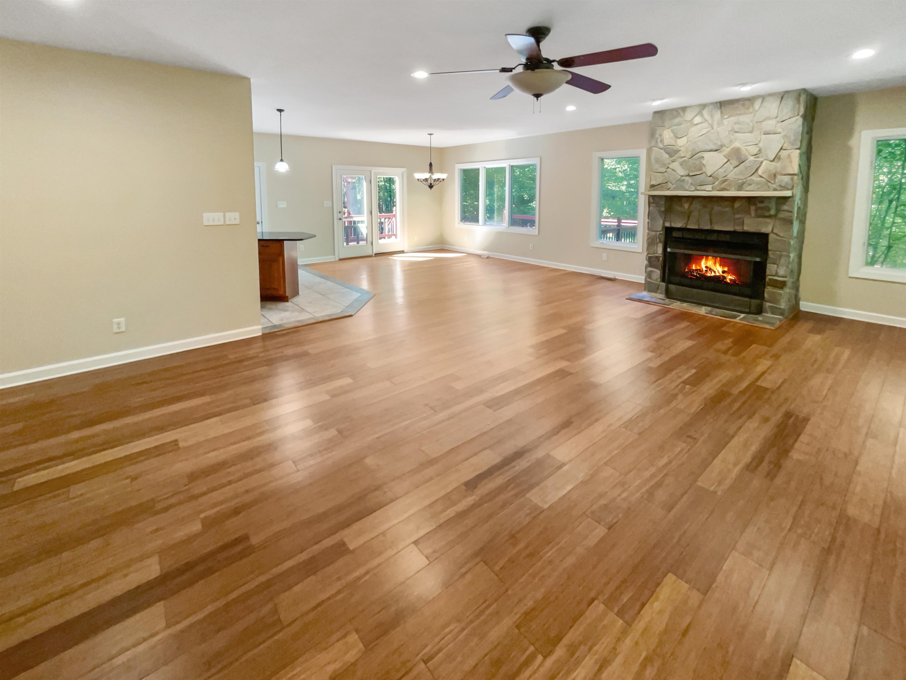 8401 Wolverton Fields Drive Wake Forest, NC 27587 - Photo 3 of 19 an empty room with wooden floor fireplace and windows