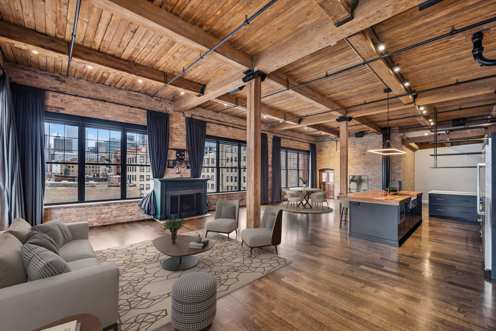 1000 West Washington Boulevard, Unit 436437 Chicago, IL 60607 - Photo 2 of 42 a living room with furniture and a fireplace