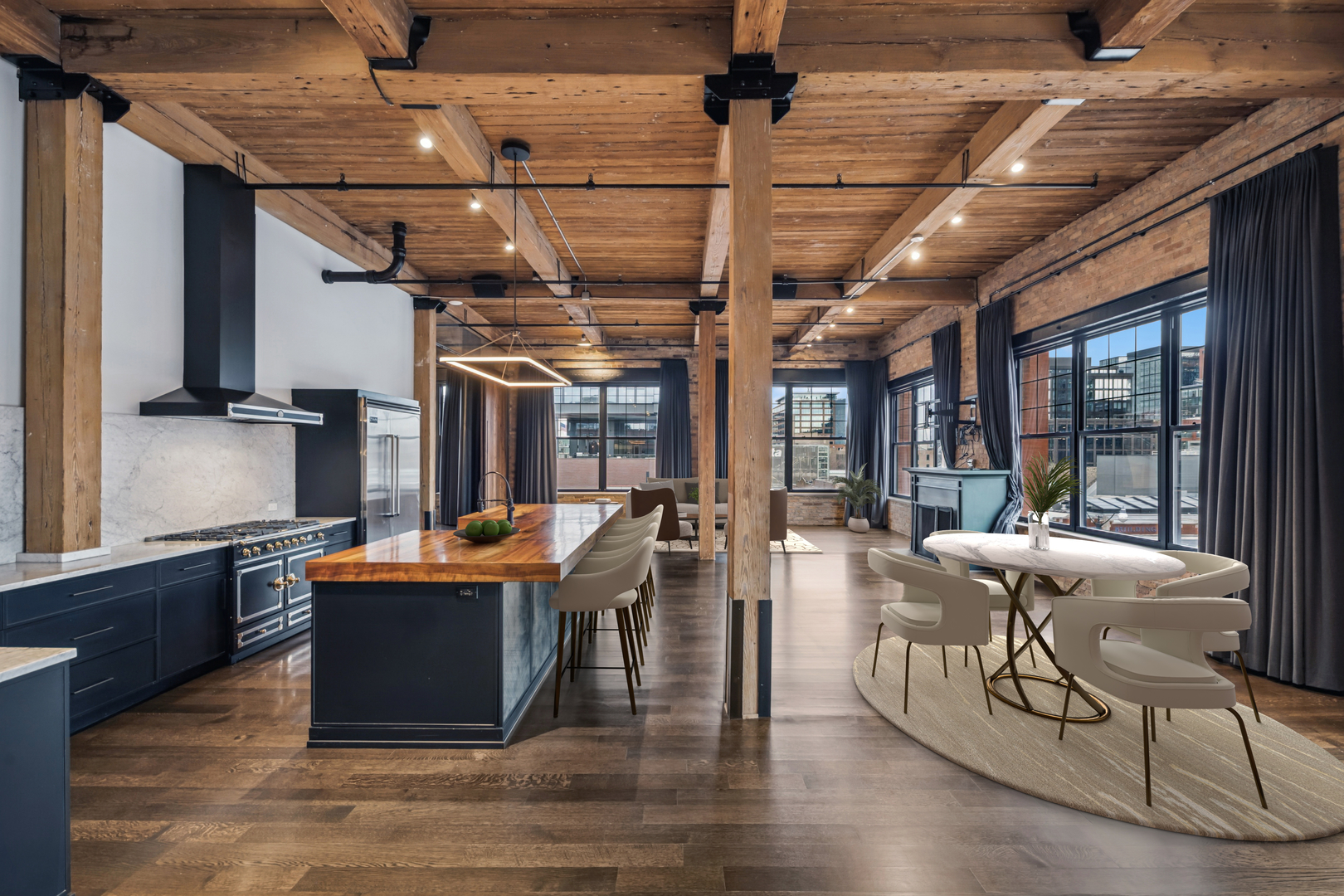 1000 West Washington Boulevard, Unit 436437 Chicago, IL 60607 - Photo 7 of 42 a living room with fireplace furniture and a large window