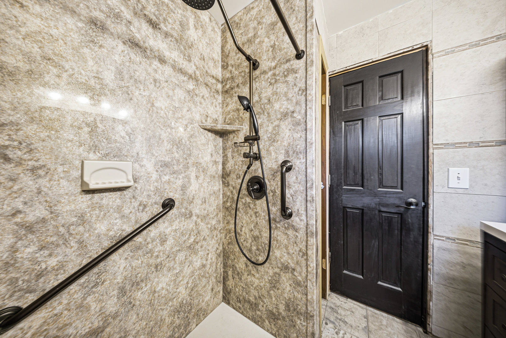 491 Maple Avenue Carpentersville, IL 60110 - Photo 21 of 33 a bathroom with a granite countertop shower and mirror