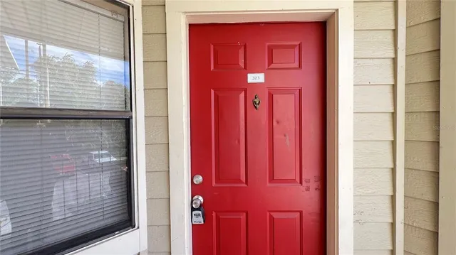 a view of a red door