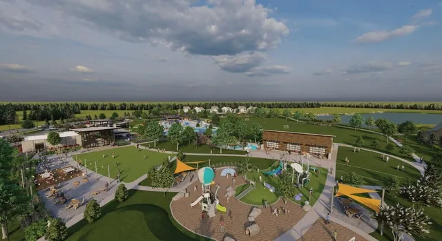 a view of a swimming pool with a patio