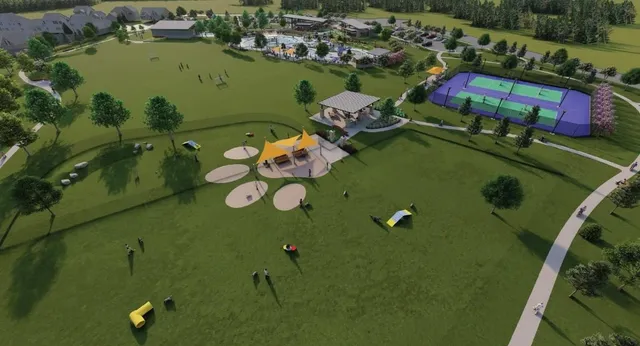 an aerial view of a house a yard basket ball court and outdoor seating