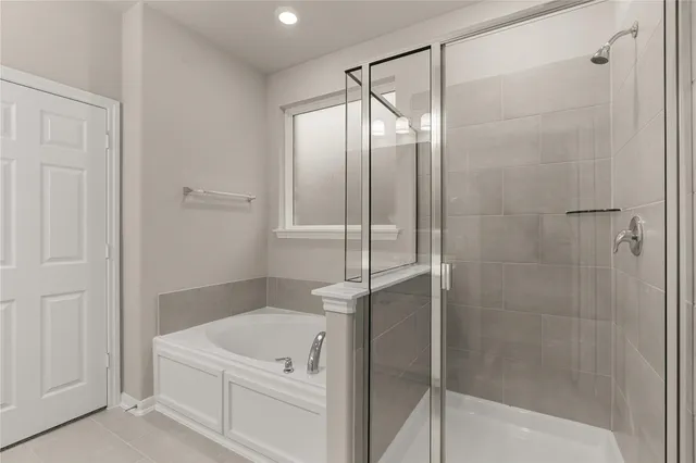 a bathroom with a tub shower vanity and a sink