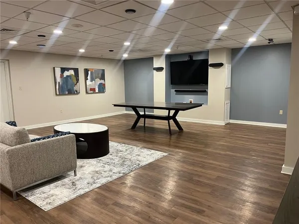 a living room with a couch and a coffee table