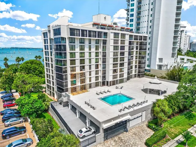 a view of a building with a street