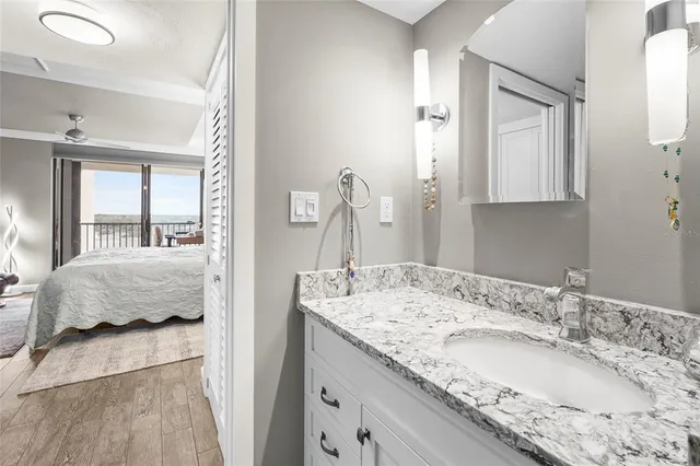 a view of a hallway with wooden floor and a potted plant