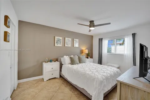 a bedroom with a large bed and a flat tv screen on dresser