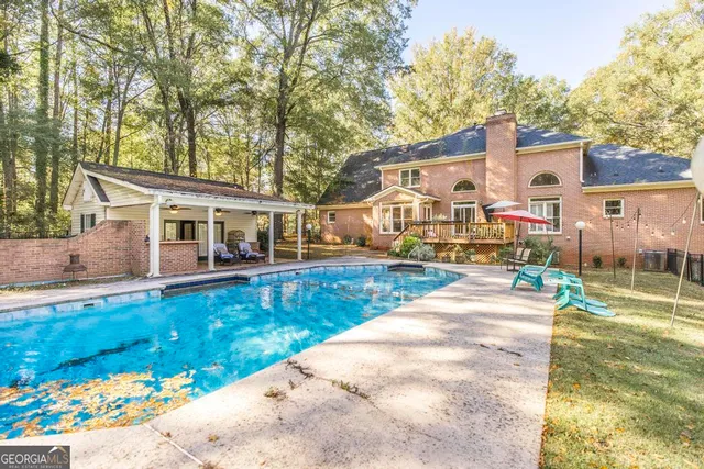 front view of a house with a patio