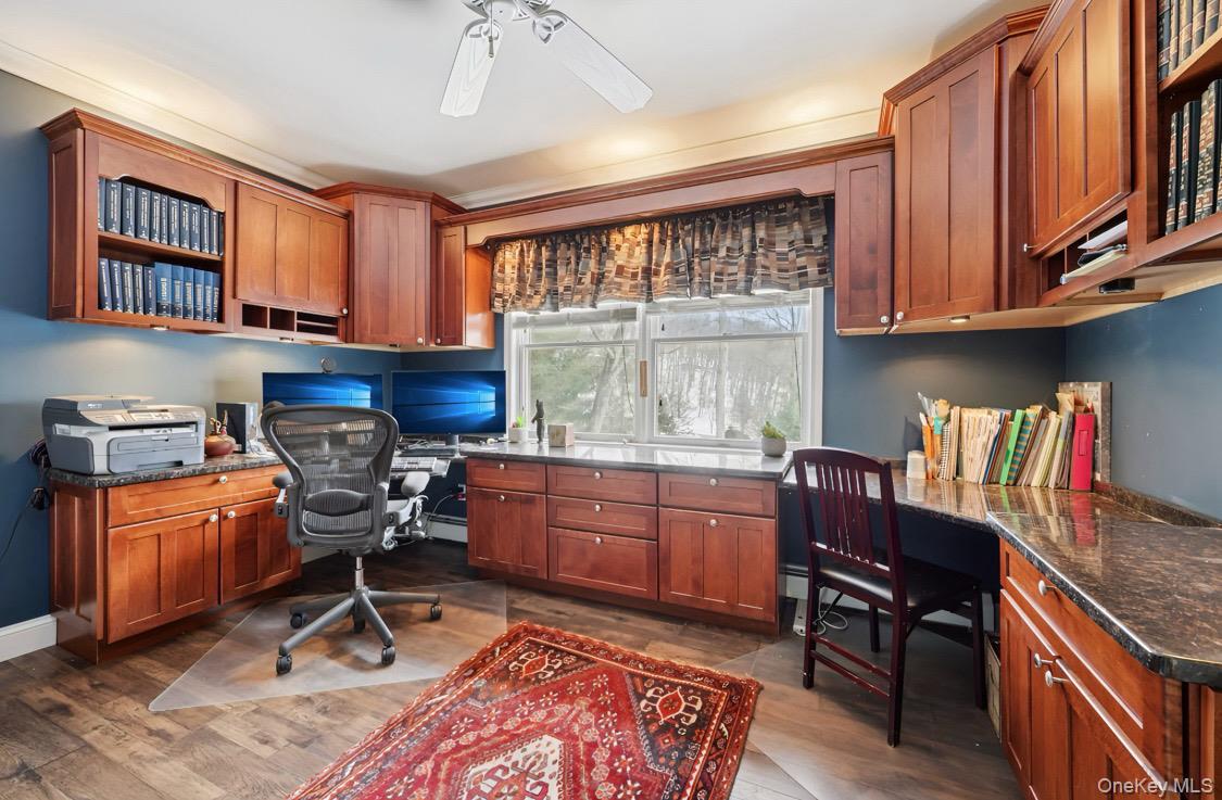 7 Gooler Court Stony Point, NY 10980 - Photo 16 of 35 Office featuring built in study area, dark wood-type flooring, and a ceiling fan