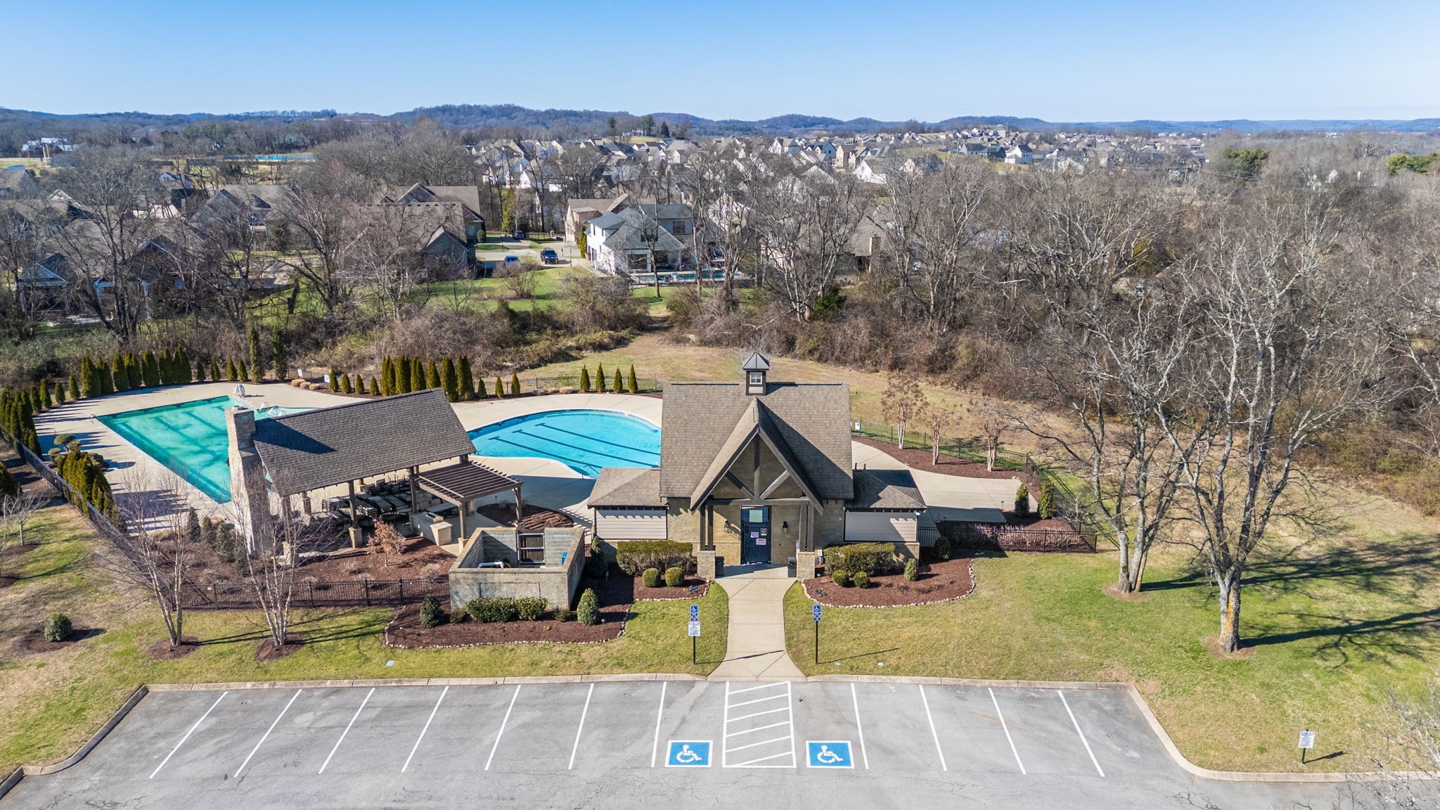 3517 Union Village Road Thompson's Station, TN 37179 - Photo 81 of 94 an aerial view of a house with swimming pool and mountains