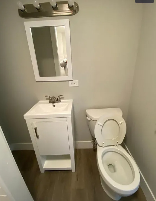 1019 West 18th Street Chicago, IL 60608 - Photo 15 of 26 a bathroom with a toilet sink and mirror