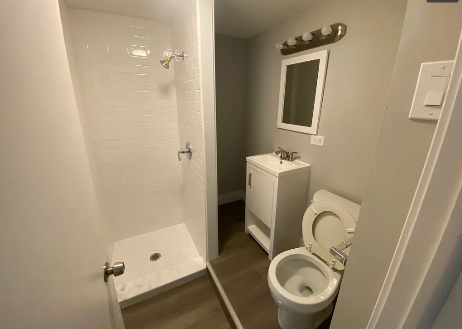 1019 West 18th Street Chicago, IL 60608 - Photo 17 of 26 a bathroom with a sink mirror toilet and shower