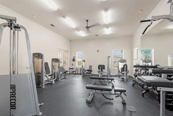 a view of a room with gym equipment