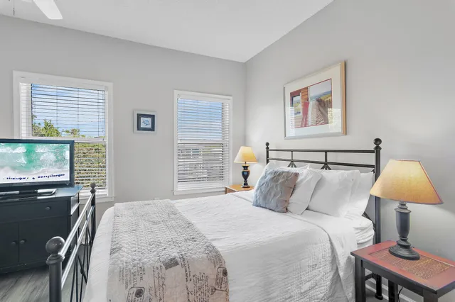 a room with a bed and a window