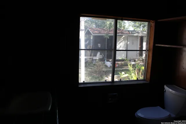 a bathroom with a window