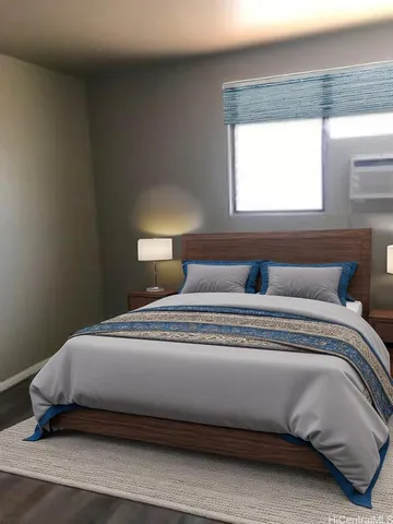 a bedroom with a bed and window