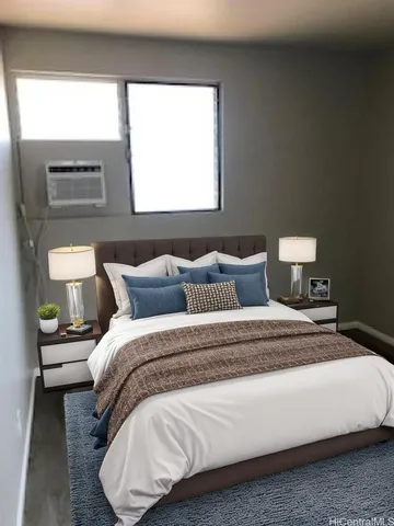 a bedroom with bed and window