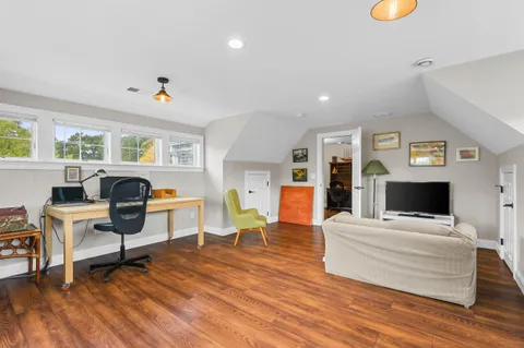 a view of a terrace with a lake view