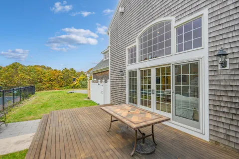 an aerial view of a house with a garden