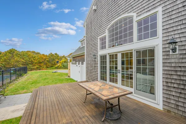 an aerial view of a house with a garden