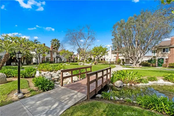 a view of a garden with an outdoor space