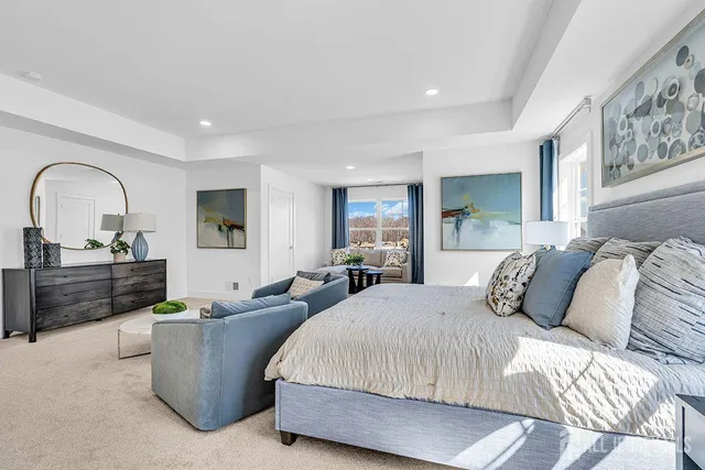 a bedroom with a bed and a couch