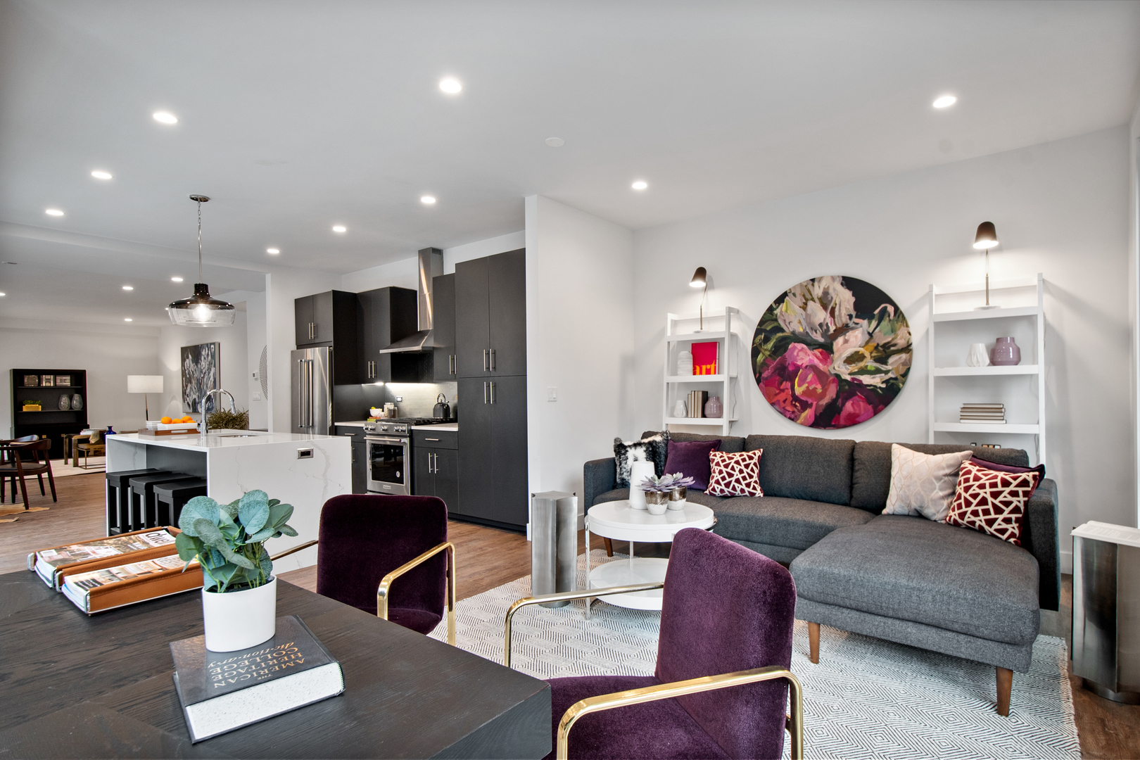 1901 North Halsted Street, Unit 1A Chicago, IL 60614 - Photo 20 of 38 a living room with furniture kitchen view and a chandelier