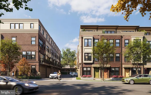 front view of a building with a street