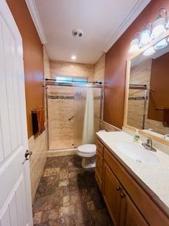 552 Bean Creek Road, Unit 94 Scotts Valley, CA 95066 - Photo 15 of 18 a bathroom with a granite countertop sink toilet and shower