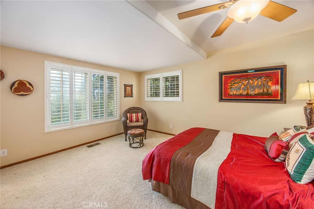 1134 Scenic Way Rimforest, CA 92378 - Photo 20 of 37 Large Bedroom with Plantation Shuttered Windows to a Beautiful View