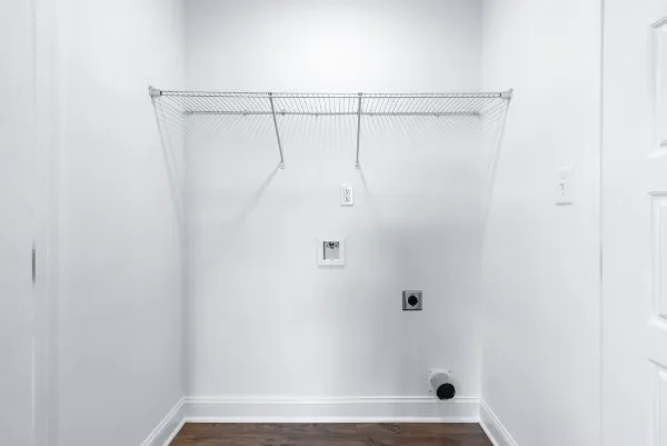 a view of small space with racks on the wall