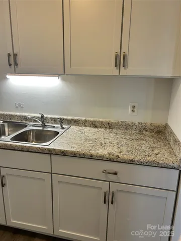 a kitchen with a sink and cabinets