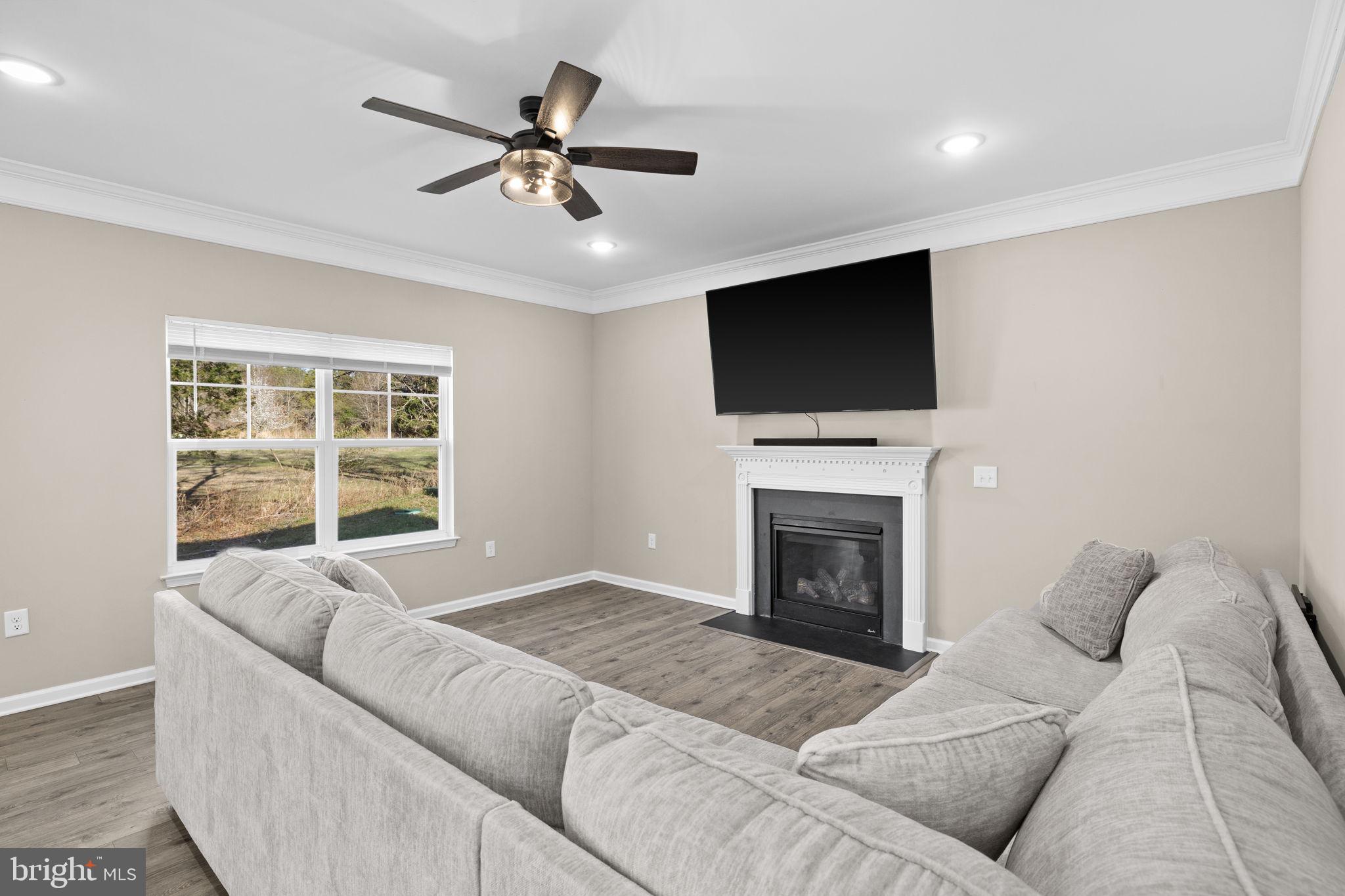5835 Smith Station Road Fredericksburg, VA 22407 - Photo 13 of 31 a living room with furniture a fireplace and a flat screen tv