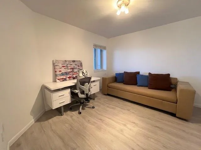 a living room with furniture and a rug