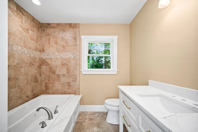 a bathroom with a sink a toilet and a bathtub