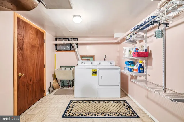 a view of a storage area with furniture