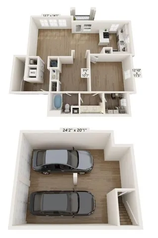 a living room with a rug and white walls