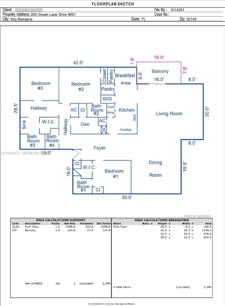 200 Ocean Ln Drive, Unit 501 Key Biscayne, FL 33149 - Photo 41 of 71 Floor plan + Measurements